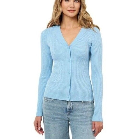 Edited by Remi Bader Women's V-Neck Cardigan Light Blue Size M Soft stretch knit - Picture 1 of 10
